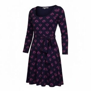 Boden Silvia Faux Wrap Dress Elderberry Purple Long Sleeve Floral US 4P